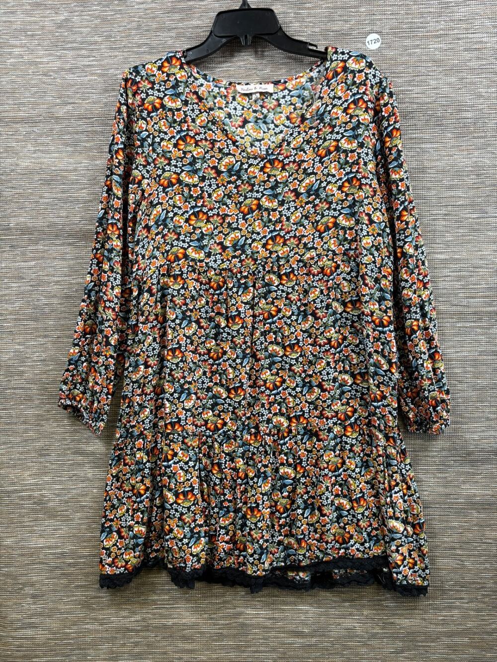 Harlow & Rose Floral Sheath Dress Womens Size L V-Neck Long Sleeve Bohemian